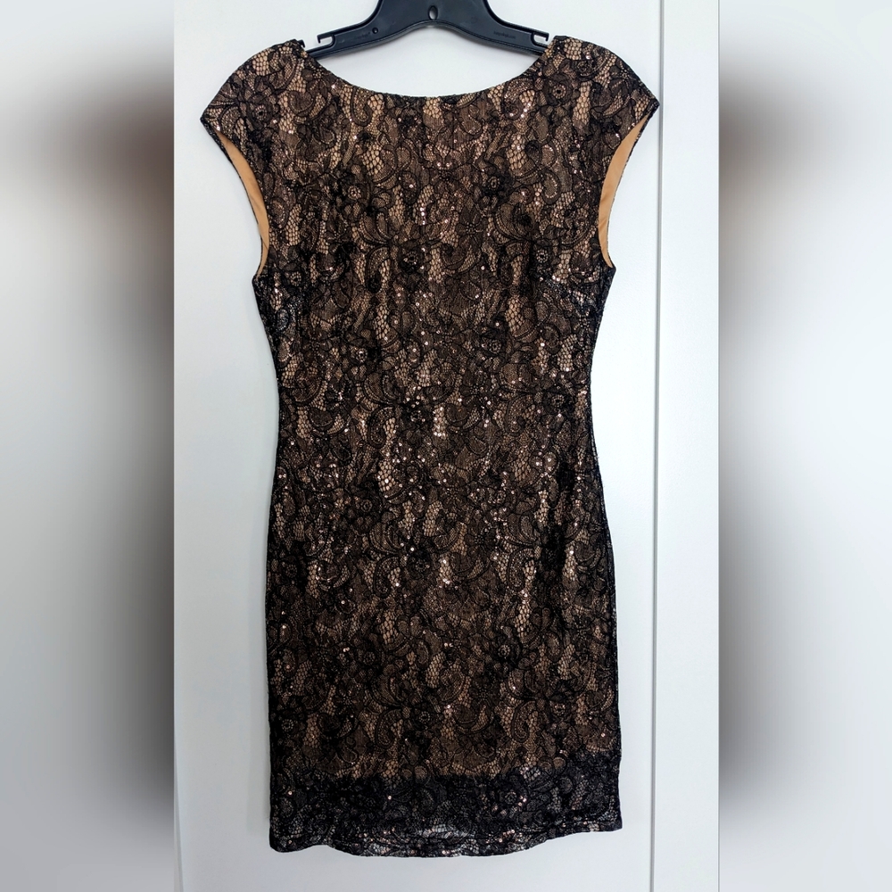 Black lace overlay cocktail dress - S
